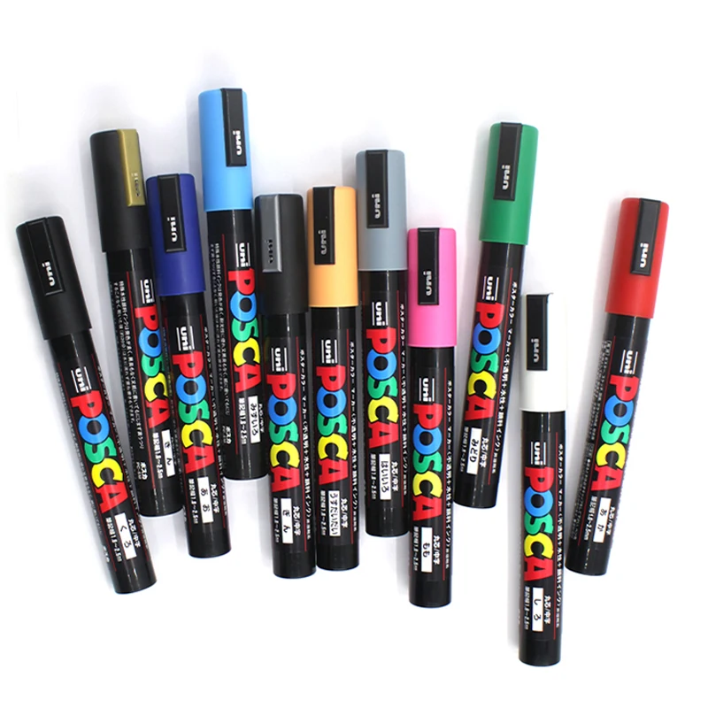 1 шт., японские PC-5M маркеры для рисования Uni Posca, средний наконечник, 1,8 мм-2,5 мм, 17 цветов, для школы, офиса, художественного маркера