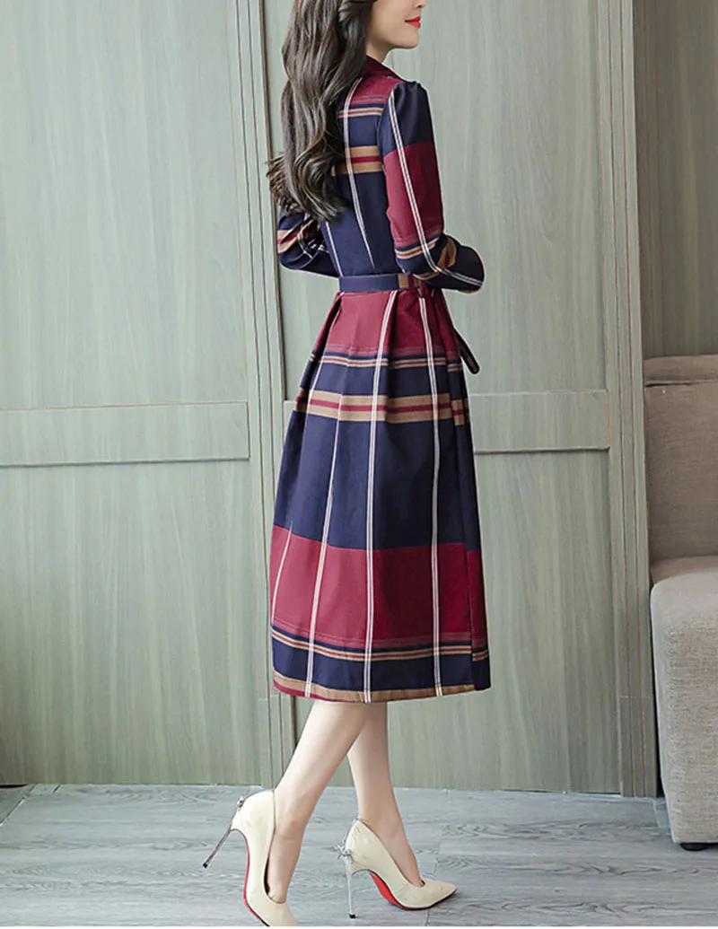 2019 осеннее платье новое корейское яркое узкое профессиональное тонкое клетчатое