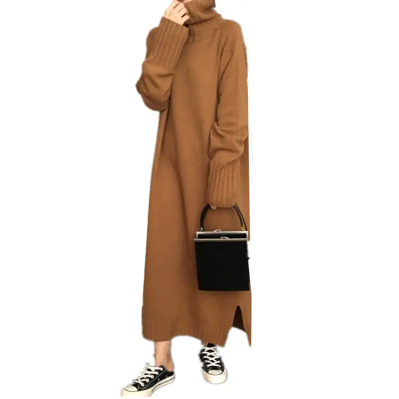 Утепленная теплая водолазка осень зима свитер платье женское 2019 повседневное