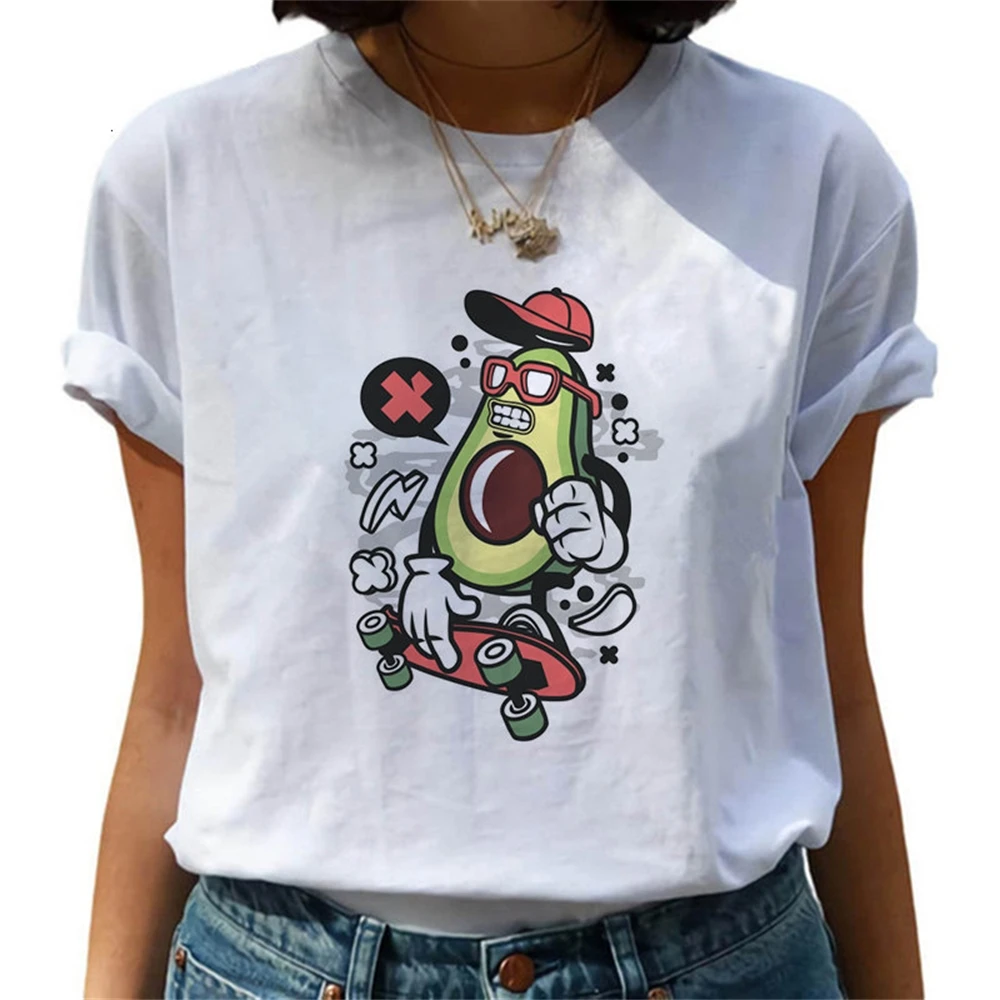 

T-shirt Women Funny Avocado Vegan Print Lady Casual T Shirt Tops Summer 90s Ullzang Soft Tops Harajuku Kawaii Shirt OPGA