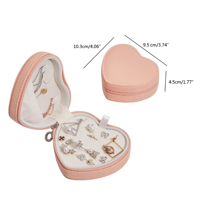 

Heart Shape Portable Jewellery Box Travel Organizer PU Leather Heart Jewelry Box R3MC