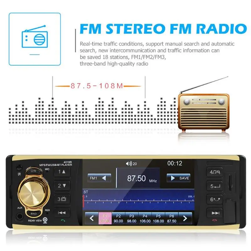 4019B 4 1 дюймов один Din автомобильное радио аудио стерео AUX FM станция Bluetooth Авто с