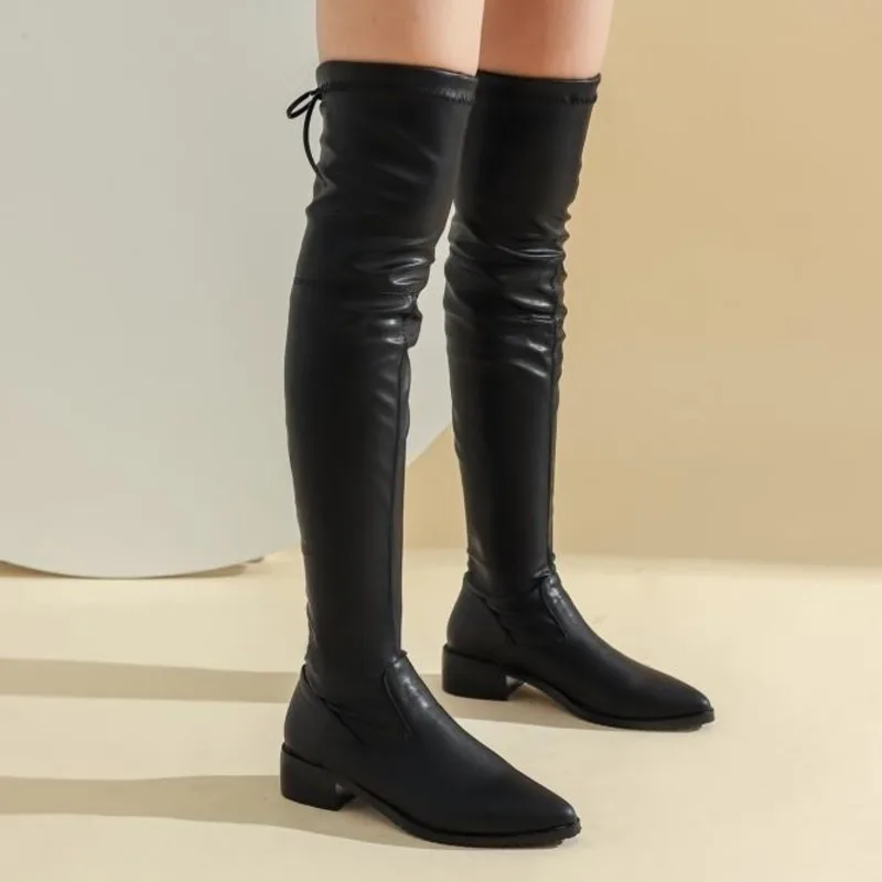 

Универсальные черные длинные сапоги выше колена с запахом, модные тонкие сапоги с острым носком и боковой молнией