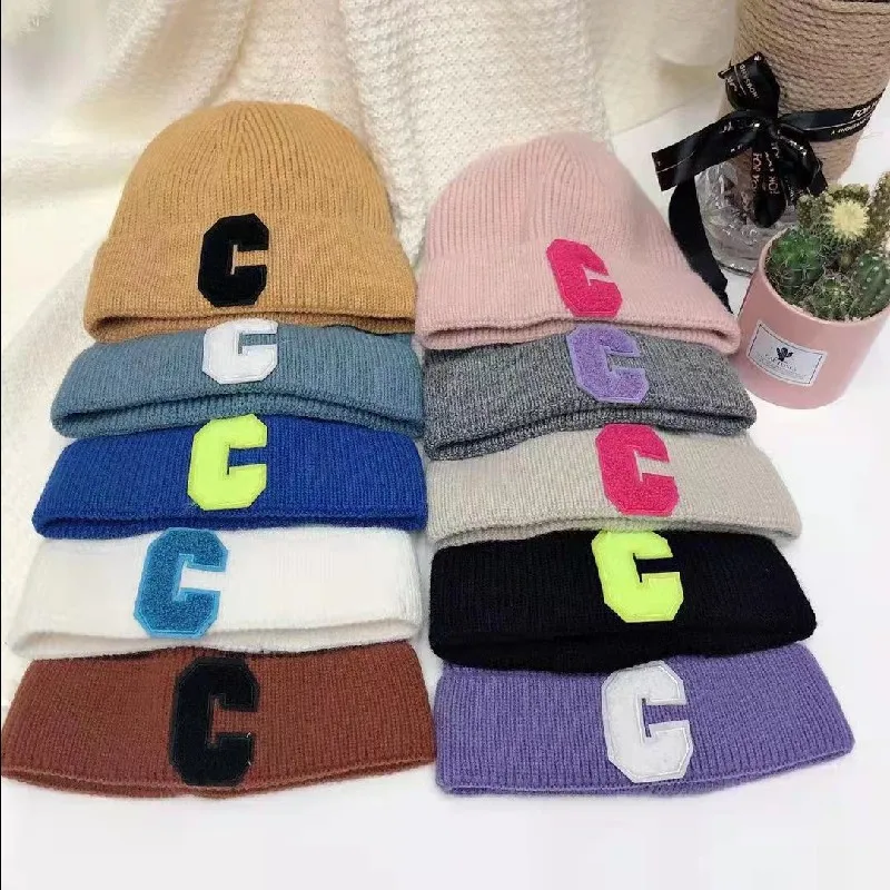 Cashmere Beanie for Women Girls 2021 Fuzzy Soft Warm Outside Thick Knit Embroidery Letters Winter Hat  - buy with discount