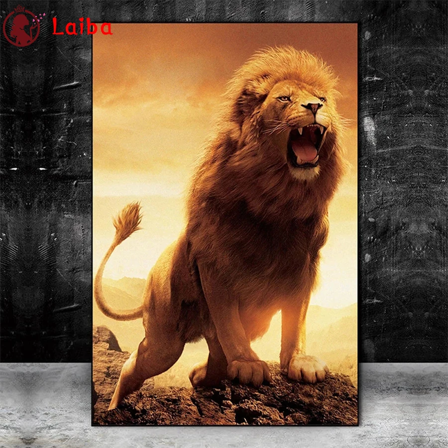 Алмазная мозаика Африканские животные рожение дикого льва картина стразы