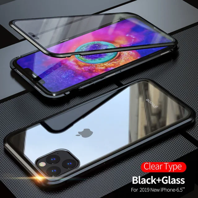 Transparent Black Двусторонний стеклянный Магнитный чехол для iPhone 11 Pro Max XS MAX XR XS 8 Plus 7 Plus X 10 9 Plus Магнитный откидной Чехол - Цвет: Transparent Black