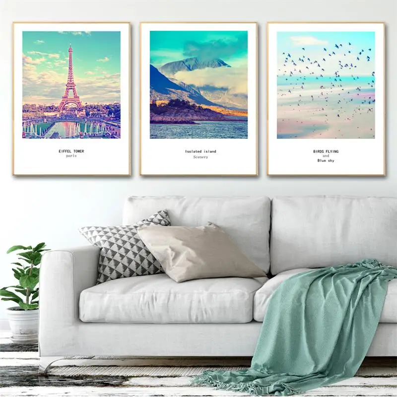 Настенная картина с изображением моря парижа башни пейзажа настенный плакат