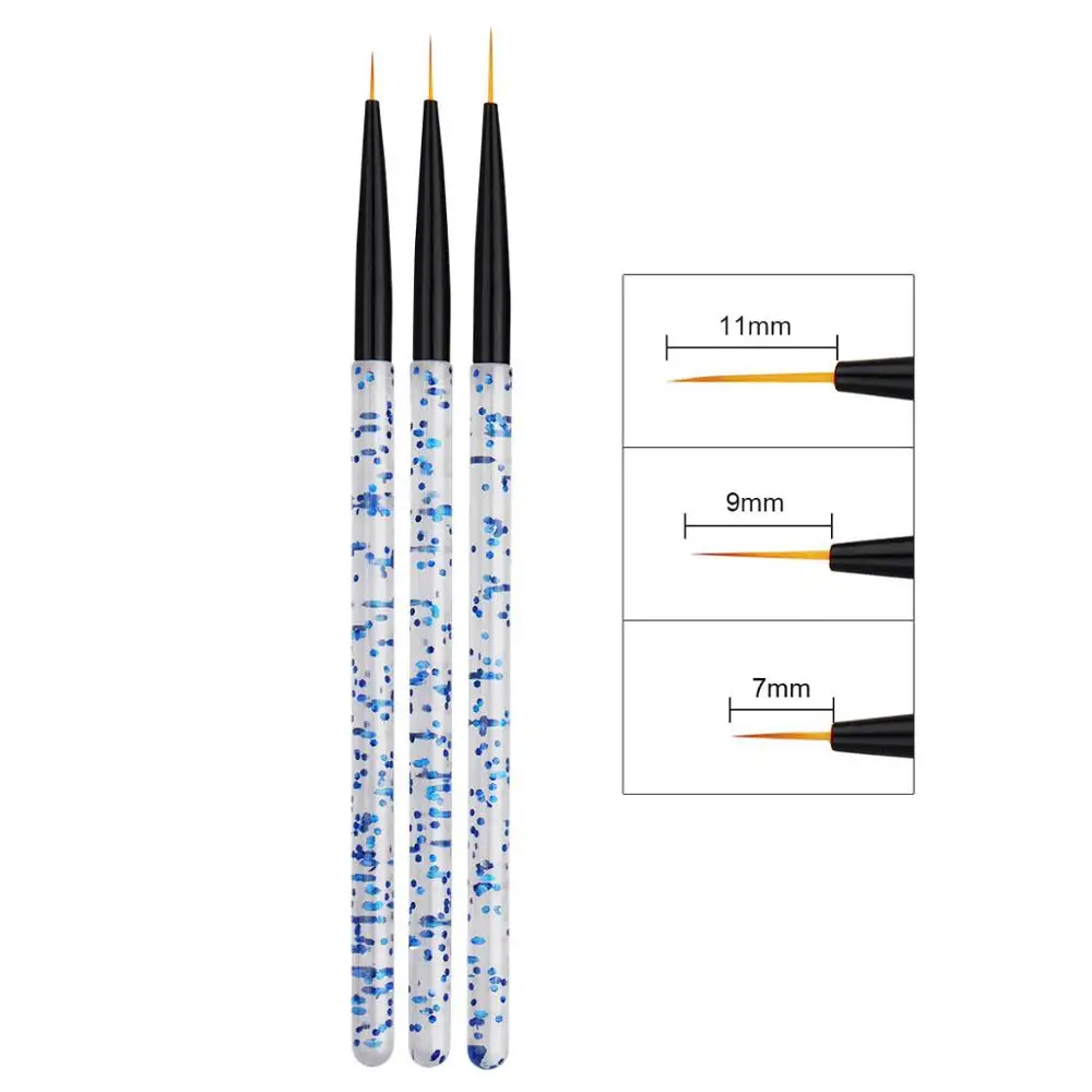 

3pcs 7/9/11mm Sequins Nail Art Acrylic French Painting Brush Flower Stripes Lines Liner DIY Drawing Pen Manicure Tool T0485