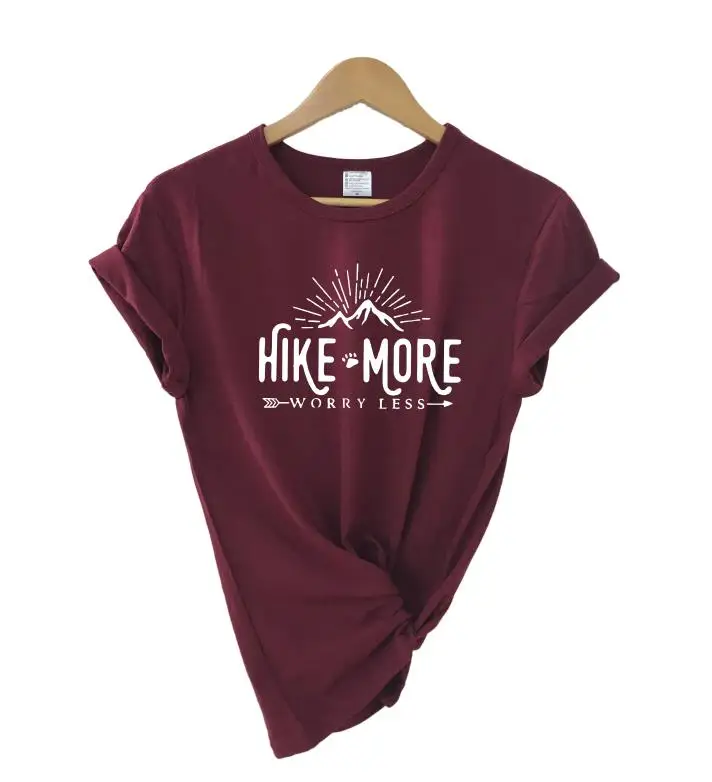 Hike More Worry Less футболка на открытом воздухе Wanderlust Футболка женская Стрела Приключения Кемпинг природа Топ Футболка короткий рукав женские топы