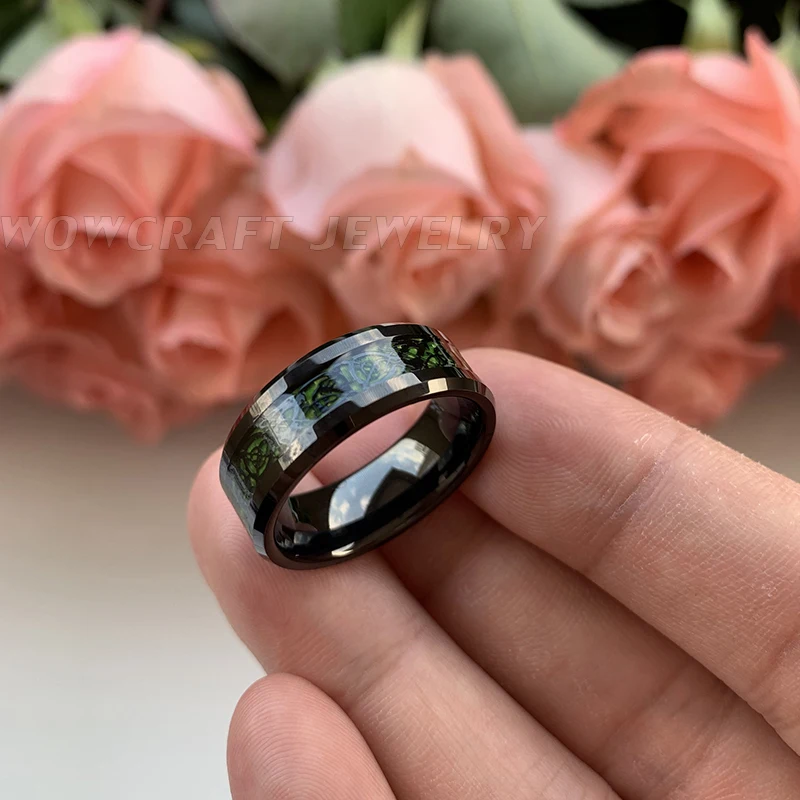Мужские черные вольфрамовые Свадебные кольца с драконом зеленые из углеродного