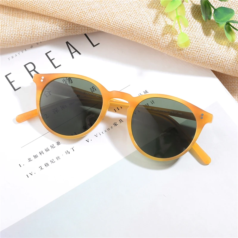 Flaxen VS Green Винтажные круглые очки О 'Мэлли, солнцезащитные очки для мужчин и женщин, классические брендовые дизайнерские очки OV5183, поляризационные солнцезащитные очки знаменитостей - Цвет линз: Flaxen VS Green