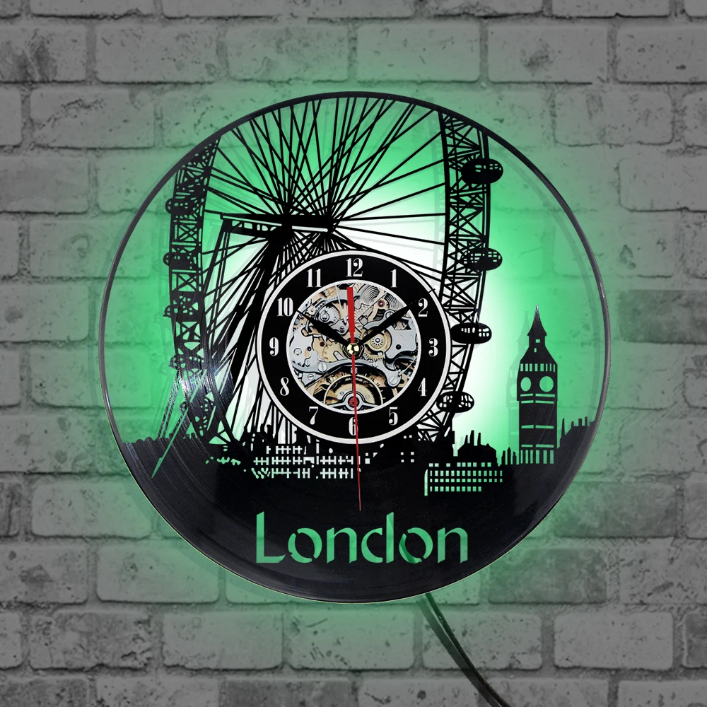 

Настенные часы с виниловой пластинкой, настенные часы с изображением Биг-Бен, колеса обозрения, модный дизайн, домашний декор, лондонские ви...