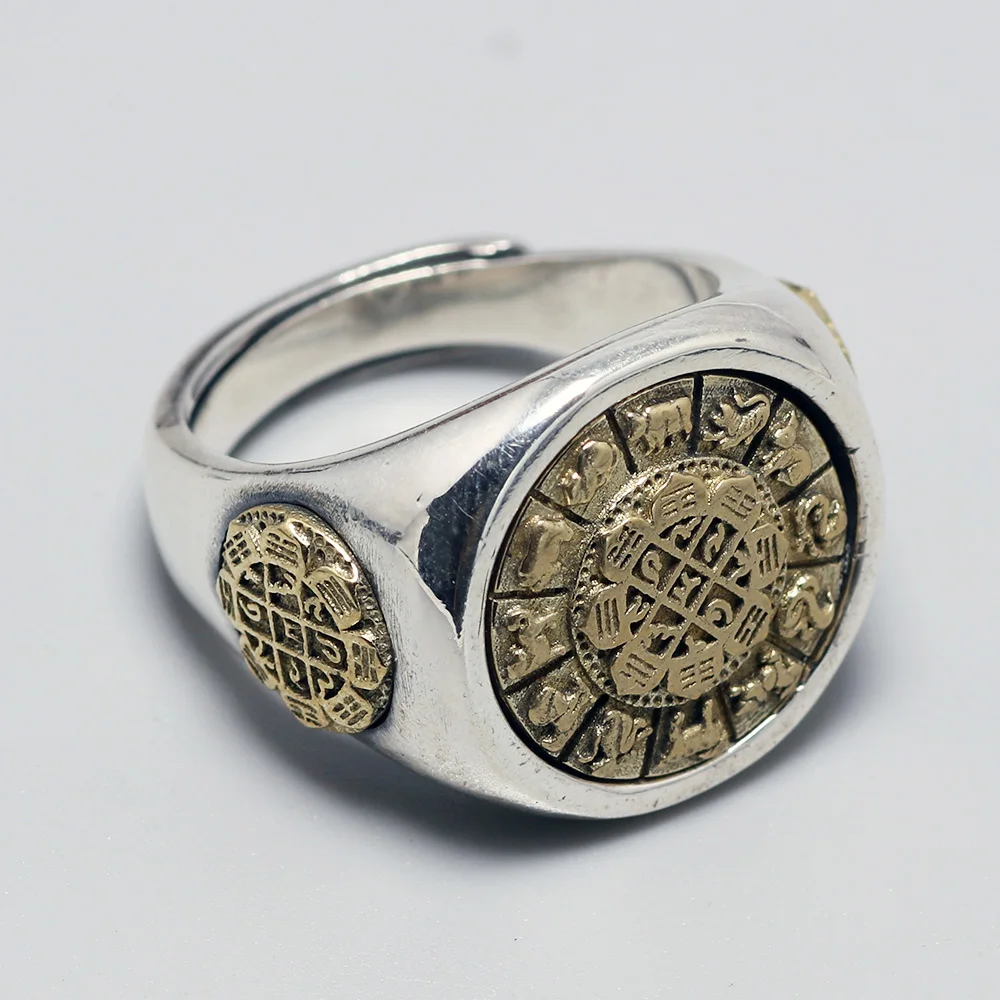 Подлинные 925 пробы серебряные вращающиеся OM кольца мантра и Китайский Зодиак