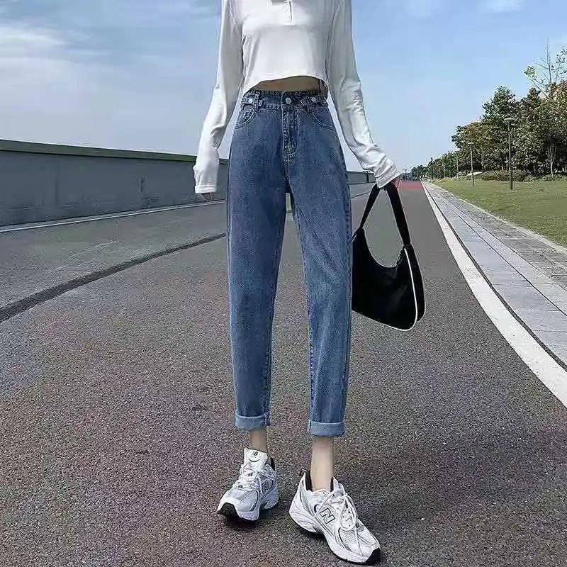 

High Waisted Jeans For Women Vintage Straight Leg Denim Pants Bottom Streetwear Loose Female Zipper Ladies Trouser 2021