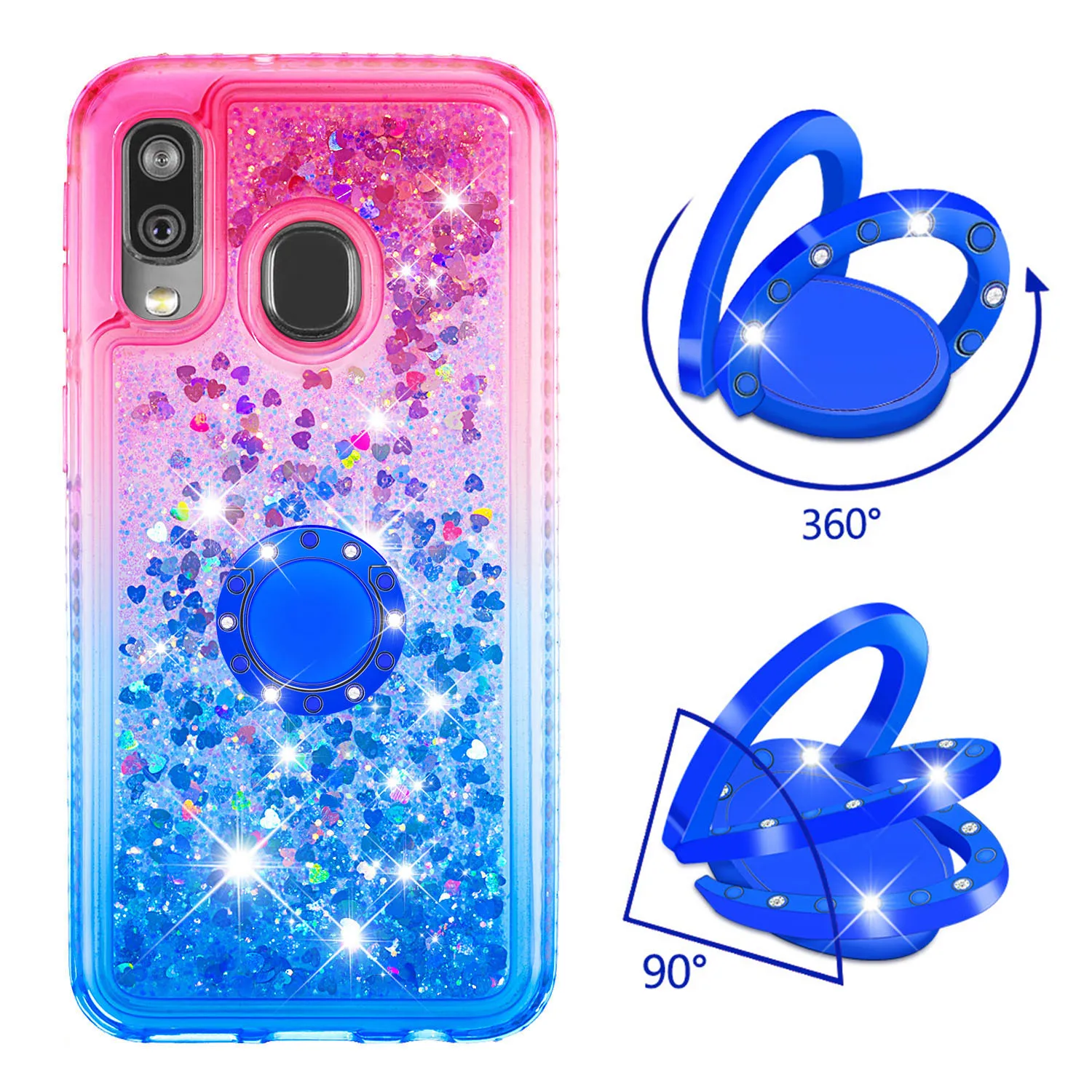 Liquid Phone Case for Samsung Galaxy A60 A40 A10 A20e Note 10 Plus Pro Note10 M40 Cover TPU Bling Diamond Coque With Finger Ring |