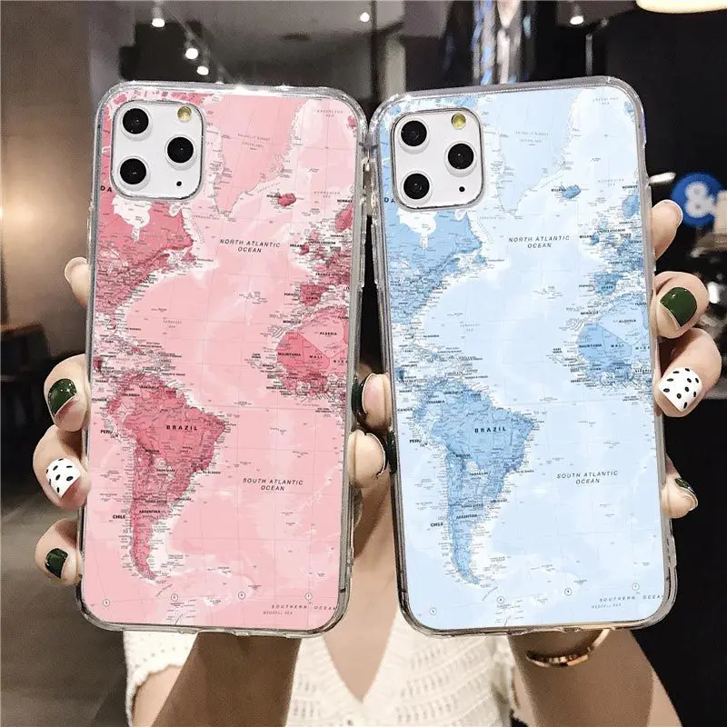 

World Map Travel Soft TPU Phone Cases For iPhone 13 12 11 Pro XS Max XR Mini 7 8 6S Plus Plane Cover For iPhone SE2020 Coque