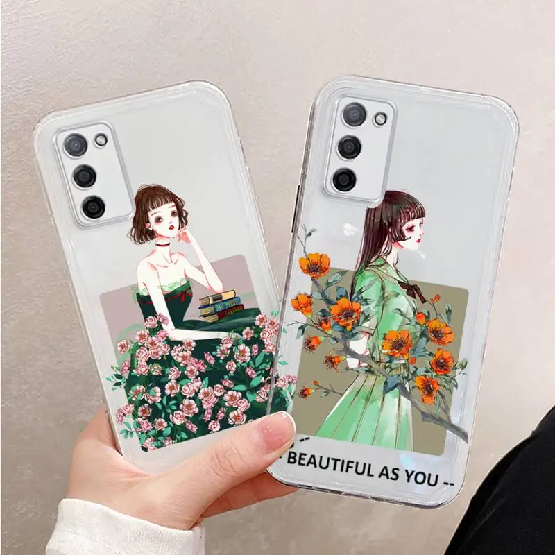 

Sexy trend flowers girl Phone Case For Xiaomi Mi 11 Ultra Lite 10 Redmi Note 9 8 7 9a K30S K40 Pro Transparent Coque