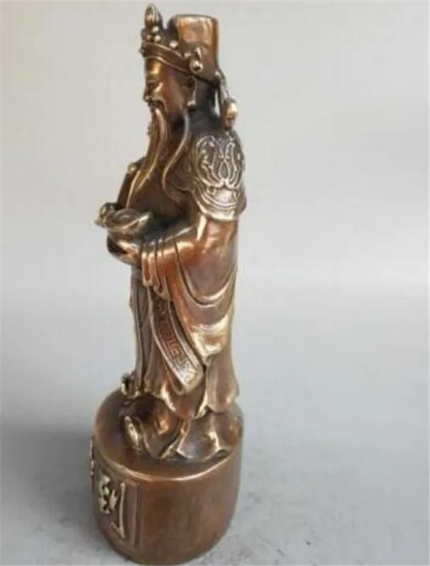 Copper statue Exquisite Chinese Old Handwork Pure Brass Carved The God Of Wealth Buddha Statue Mammon Ruyi | Дом и сад