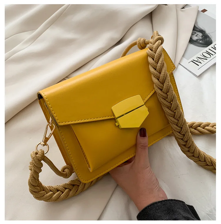 

Маленькие сумки через плечо для женщин и девушек, модная однотонная сумка-мессенджер через плечо из искусственной кожи, Сумка с плетеным ре...