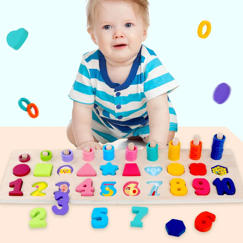 

Wooden Montessori Toys Preschool Count Geometric Shape Cognition Match Baby Early Education Teaching Aids Math Toys for Kids