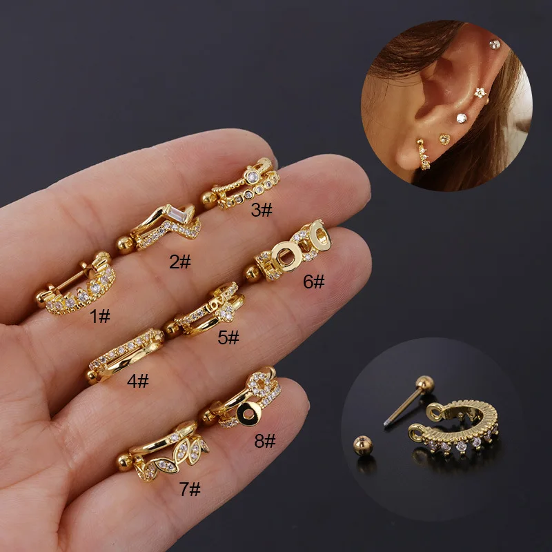 

1 шт. 20G Cz серьги-гвоздики для Для женщин цветок слуховая косточка козелка Rook раковины спирали пирсинга хрящей Лабрет, украшение для ювелирны...