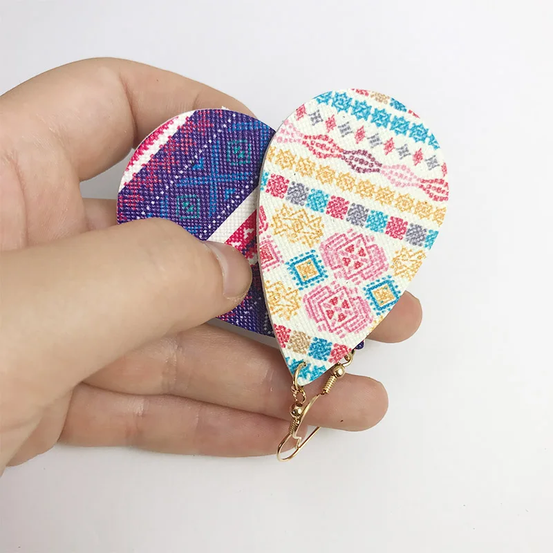 Cpop новые модные серьги капли из искусственной кожи с цветочным принтом висячие