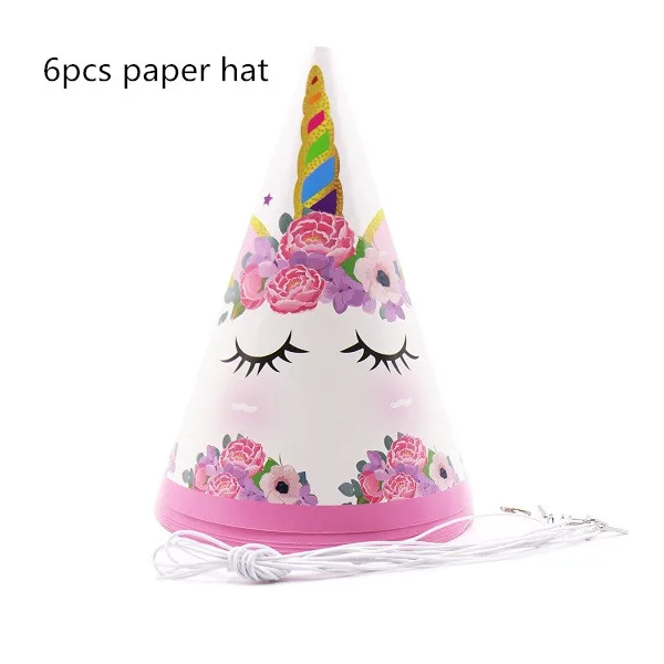 Unicorn Paper hat Вечерние ободки с единорогом для девочек, ободок для волос с русалочкой, лента с единорогом, бант для волос, аксессуары для дня рождения, Детские вечерние украшения - Цвет: Unicorn Paper hat