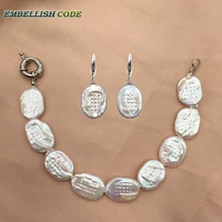 new kind pearl ellipse oval egg shape bracelet hook dangle earrings set gloss white real freshwater pearls special for lady