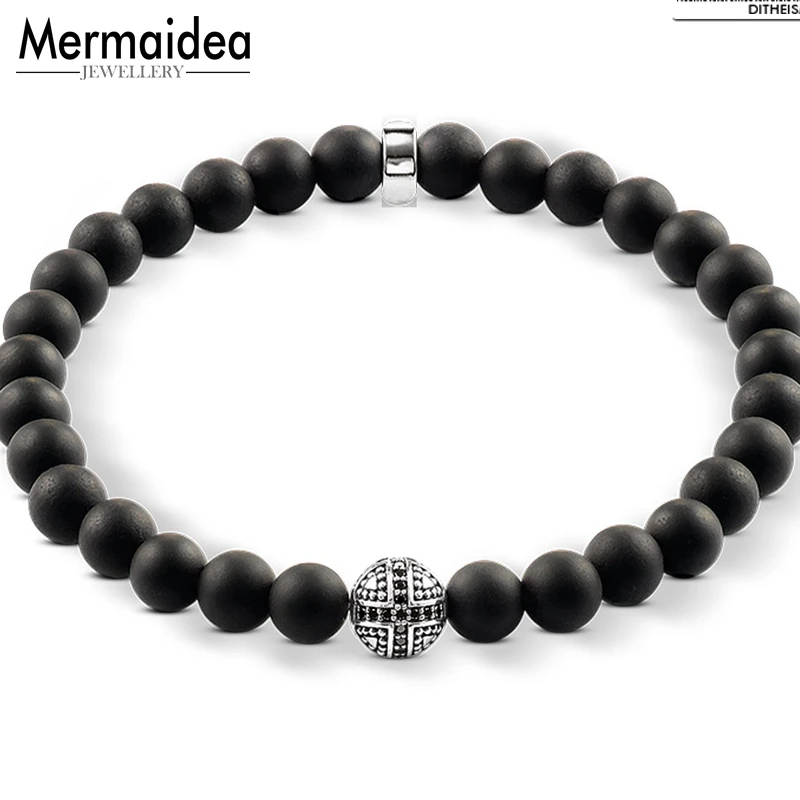 Браслеты из нитей с бусинами обсидиана крестом новинка 2020 черное посеребренное