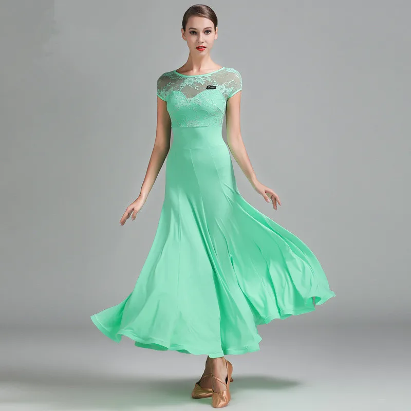 

Women Girls Cheap Elegent Mint Green Long Ballroom Practice Wear Dress