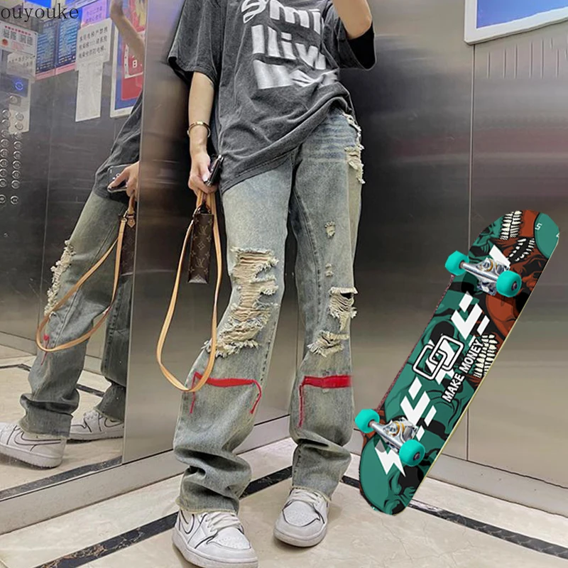 

2022 Womens distressed jeans Hip Hop Pants Y2K jeans baggy jeans ripped jeans for women embroidered jeans vintage streetwear