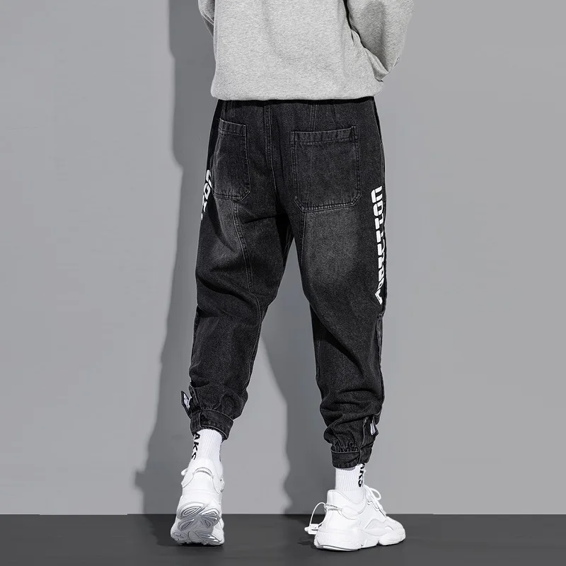 Velcro Leg Jeans Men's Spring and Autumn Korean Fashion High Street Loose Harem Pants Casual Cargo Jeans Oversized Jeans