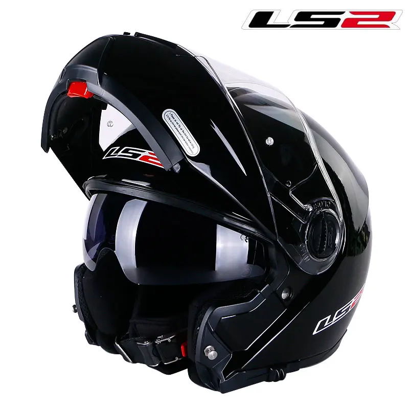 LS2 FF325 флип-ап мото rcycle шлем модульный мото rbike LS2 шлем с двойным солнцезащитным экраном гоночный шлем LS2 КАСКО Мото шлем - Цвет: Gloss Black
