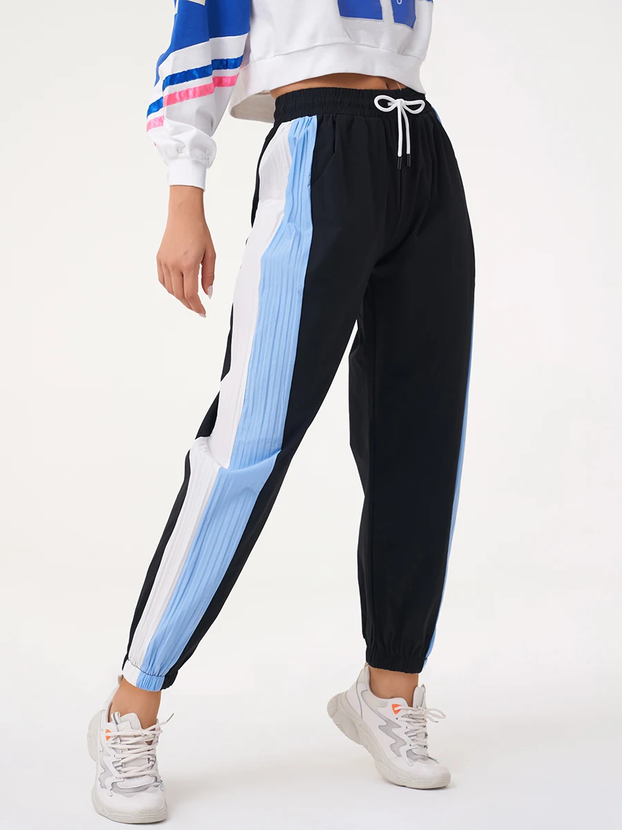 

Pleated Color Match Loose Elastic Waist Casual Trouser