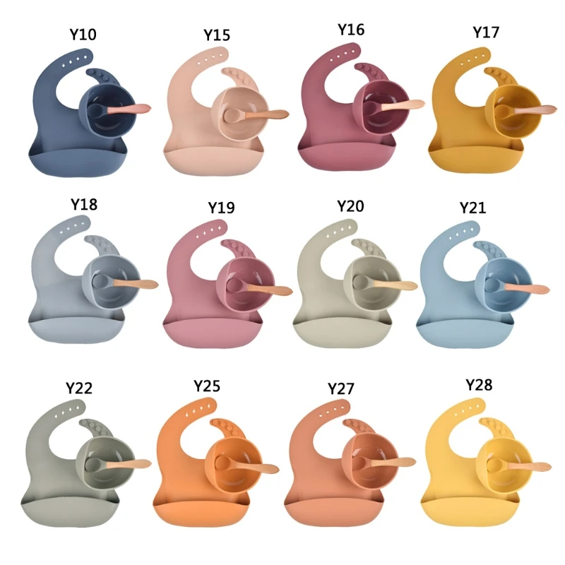 

3pcs Baby Feeding Set Food Grade Silicone Non-Silp Suction Tableware Kids BPA-Free Waterproof Bib Bowl Spoon Dishes