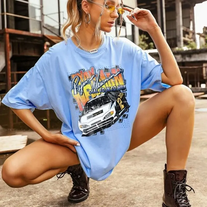 sunfiz YF DreamCar Women Tshirt Hawaii Graphic T-shirt Car Print Short Sleeve Oversized Top Summer Harajuku Ladies | Женская одежда