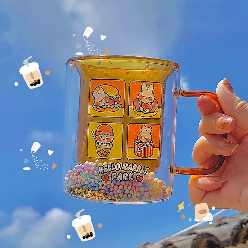 

Creative-Quicksand Double Wall Glass Cup Kawaii Cartoon Mug Strawberry Cups Breakfast Milk Juice Drinking Water Drinking Glasses
