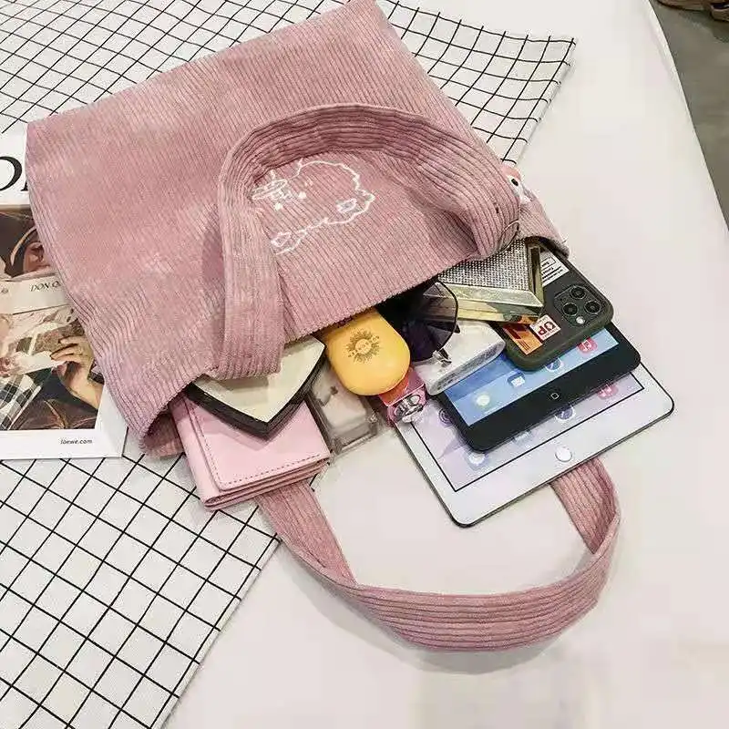 

KANDRA Women Canvas Shoulder Shopper Bags Cute Reusable Shopping Bag Tote Bags for Girls 2021 Zipper Female Schoolbag