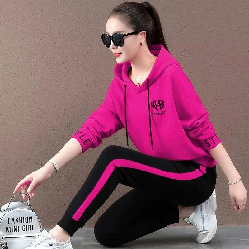 

Женский спортивный костюм из 2 предметов, повседневный комплект из толстовки с длинным рукавом и спортивных брюк, свободный спортивный кост...