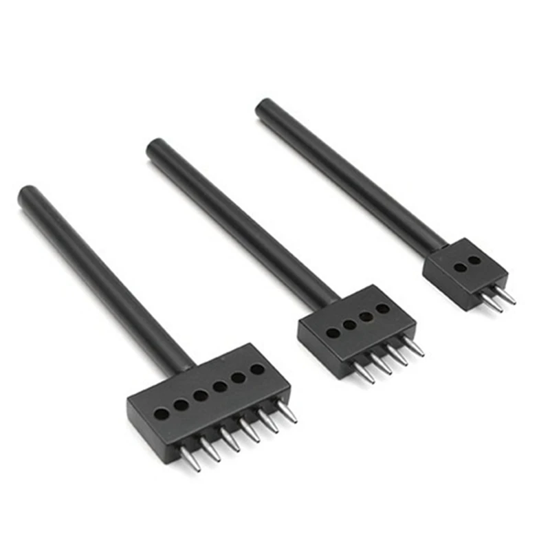 

3 Pcs Leather Craft Black 2+4+6 Prong 4mm Spacing Sewing Stitching 1mm Round Hole Hollow Punch Cutter