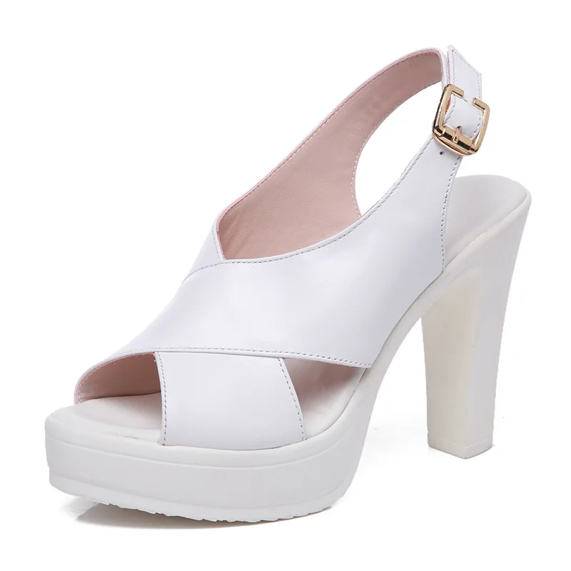 

2020 summer fashion new sandals women's summer one line with thick heels women's shoes leather open toe slippers