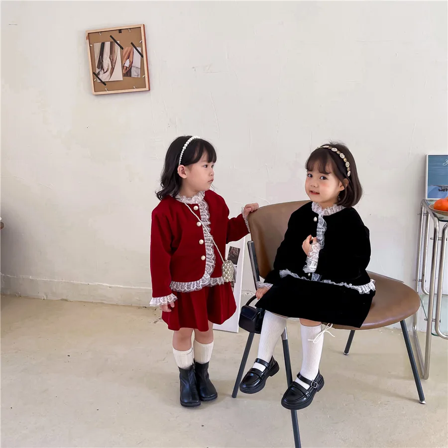 

Однотонные однобортные комплекты из хлопка с длинным рукавом и круглым вырезом для девочек