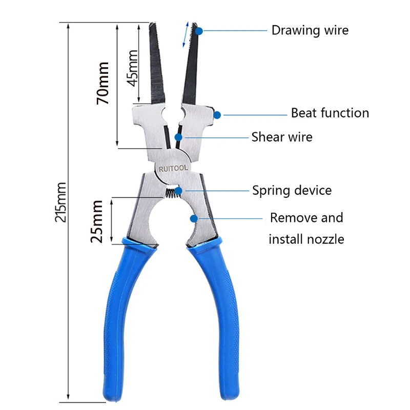 

Multipurpose MIG Welding Pliers Flat Mouth Pincers Wire Cutting Spring Loaded Insulated Handle Hand Tools