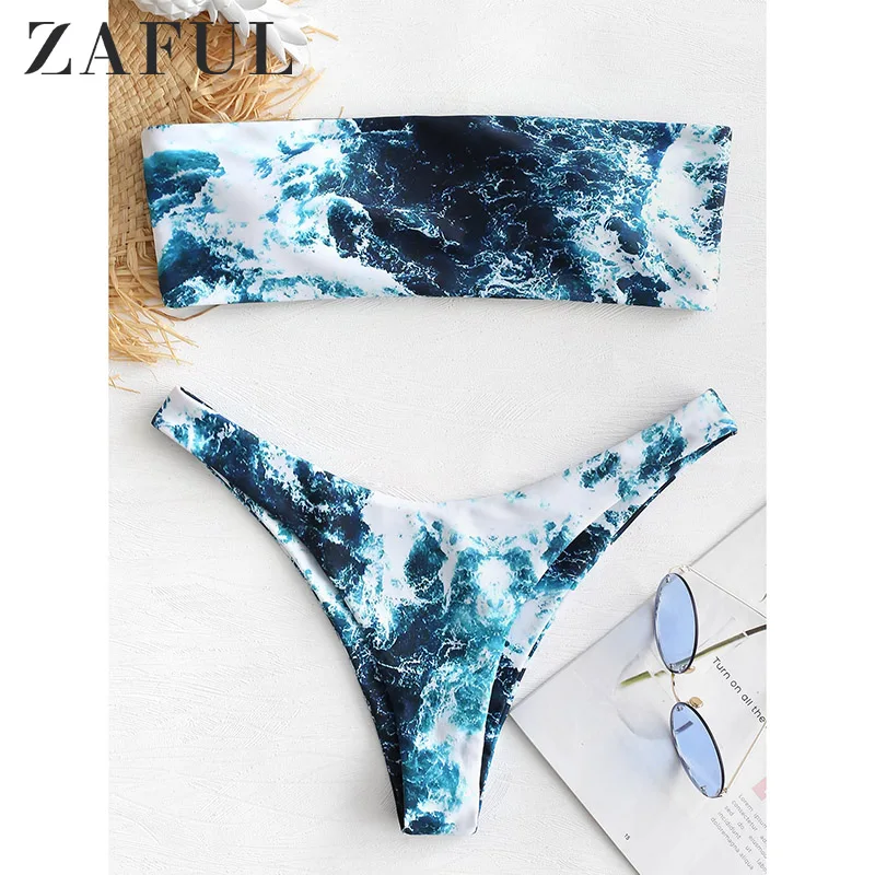 ZAFUL, абстрактный бандо, бикини, набор, для женщин, сексуальный, мягкий, купальник, для пляжа, купальный костюм, бразильский купальник, бикини, Maillot De Bain