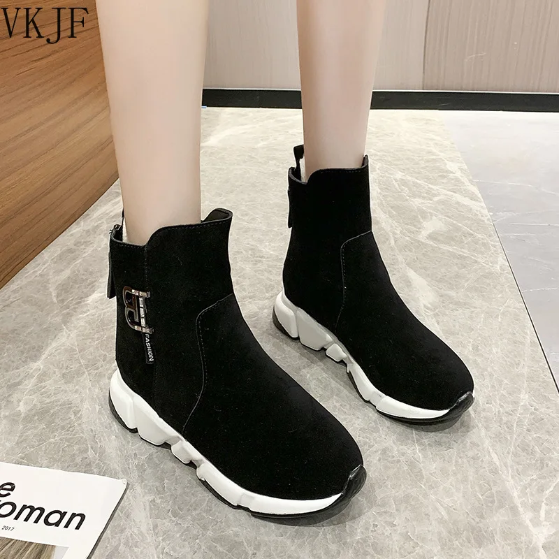 

Women Mid Heels Flats Platform Shoes New Winter Suede Fashion Warm Non-slip Snow Boots Casual Ankle Designer Motorcycle Boots
