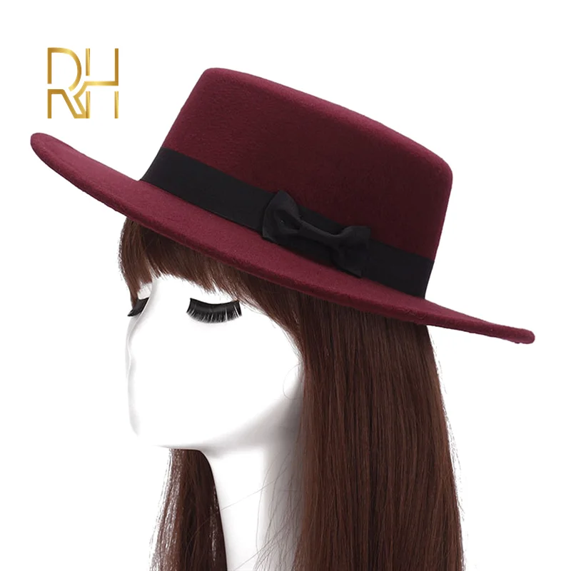 Женская однотонная фетровая шляпа с плоской подошвой имитация шерсти зимняя