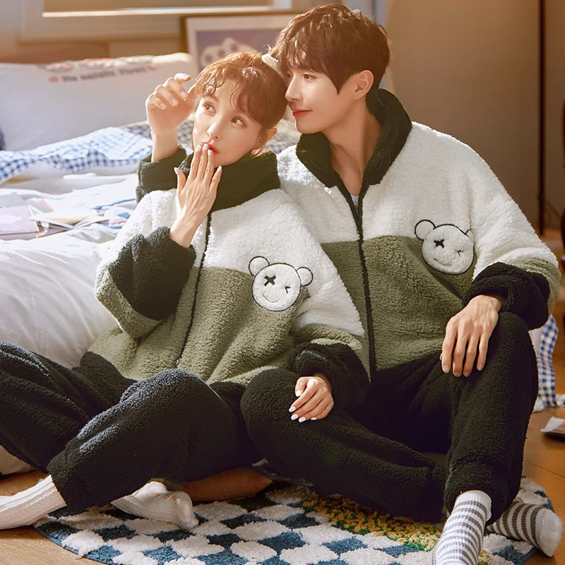 

Couple Autumn and Winter Home Service Suit 2021 New Plush Pajamas Plus Size Thick Winter Long-sleeved Warm Simple Pajamas Suit