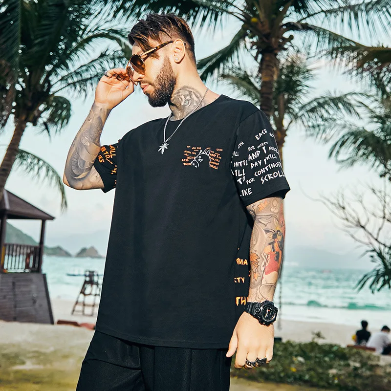 

2021 Summer Cartoon Oversized T Shirt Men Loose T-shirt Fat man Tops Crew Neck Cotton Casual Tee Shirt Clothes