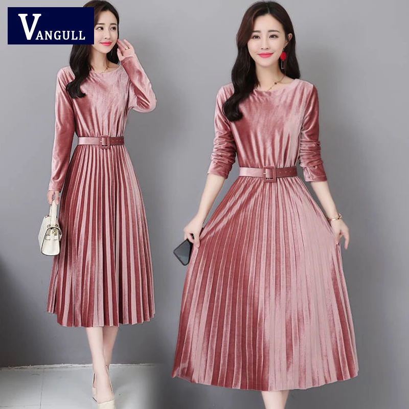 Vangull женские бархатные платья однотонное элегантное женское платье Осень-зима 2019