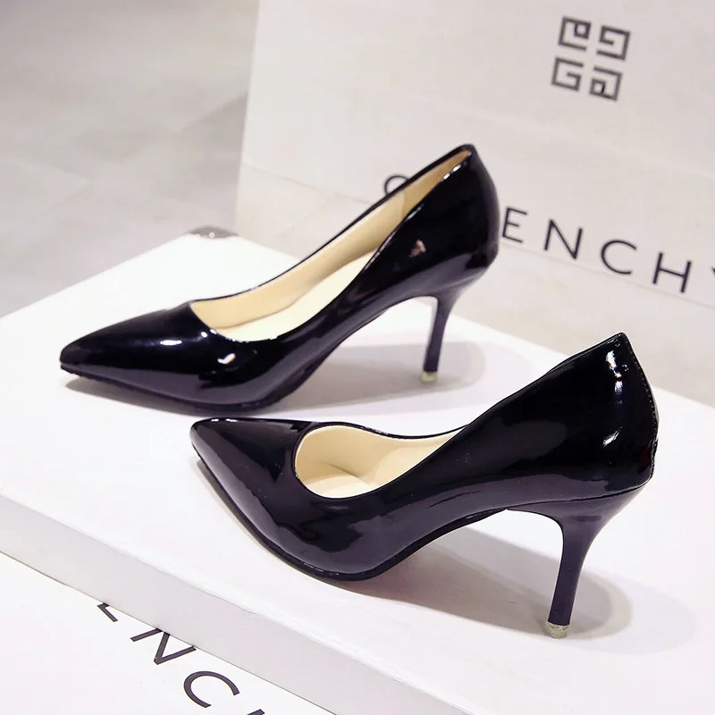 Black 6CM Пикантная женская обувь; туфли-лодочки с острым носком; модельные туфли из лакированной кожи; туфли-лодочки на высоком каблуке; свадебные туфли; zapatos mujer; цвет белый, синий, красный - Цвет: Black 6CM
